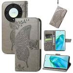 For Honor Magic5 Lite Butterfly Love Flower Embossed Leather Phone Case(Gray)