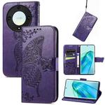 For Honor Magic5 Lite Butterfly Love Flower Embossed Leather Phone Case(Dark Purple)