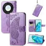 For Honor Magic5 Lite Butterfly Love Flower Embossed Leather Phone Case(Light Purple)