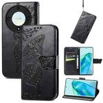For Honor X40 Butterfly Love Flower Embossed Leather Phone Case(Black)