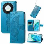 For Honor X40 Butterfly Love Flower Embossed Leather Phone Case(Blue)