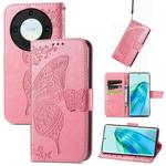 For Honor X40 Butterfly Love Flower Embossed Leather Phone Case(Pink)