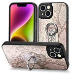 For iPhone 14 Plus Snakeskin Leather Back Cover Ring  Phone Case(Gray)