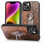 For iPhone 14 Pro Snakeskin Leather Back Cover Ring  Phone Case(Brown)