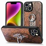 For iPhone 7 Plus / 8 Plus Snakeskin Leather Back Cover Ring  Phone Case(Brown)