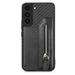 For Samsung Galaxy S22 5G Carbon Fiber Horizontal Flip Zipper Wallet Phone Case(Black)