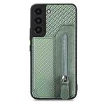 For Samsung Galaxy S22 5G Carbon Fiber Horizontal Flip Zipper Wallet Phone Case(Green)