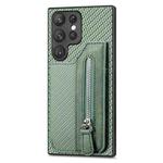 For Samsung Galaxy S22 Ultra 5G Carbon Fiber Horizontal Flip Zipper Wallet Phone Case(Green)