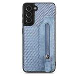 For Samsung Galaxy S21+ 5G Carbon Fiber Horizontal Flip Zipper Wallet Phone Case(Blue)