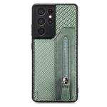 For Samsung Galaxy S21 Ultra 5G Carbon Fiber Horizontal Flip Zipper Wallet Phone Case(Green)