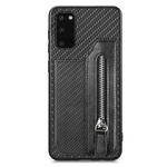 For Samsung Galaxy S20 Carbon Fiber Horizontal Flip Zipper Wallet Phone Case(Black)