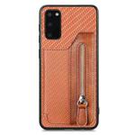 For Samsung Galaxy S20 Carbon Fiber Horizontal Flip Zipper Wallet Phone Case(Brown)