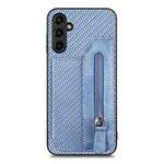 For Samsung Galaxy A14 5G Carbon Fiber Horizontal Flip Zipper Wallet Phone Case(Blue)
