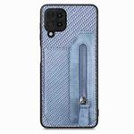 For Samsung Galaxy A22 4G Carbon Fiber Horizontal Flip Zipper Wallet Phone Case(Blue)
