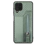 For Samsung Galaxy A22 4G Carbon Fiber Horizontal Flip Zipper Wallet Phone Case(Green)