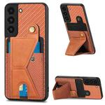 For Samsung Galaxy S22 5G Carbon Fiber Wallet Flip Card K-shaped Holder Phone Case(Brown)