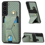 For Samsung Galaxy S22 5G Carbon Fiber Wallet Flip Card K-shaped Holder Phone Case(Green)