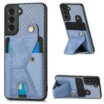 For Samsung Galaxy S21 5G Carbon Fiber Wallet Flip Card K-shaped Holder Phone Case(Blue)