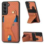 For Samsung Galaxy S21 5G Carbon Fiber Wallet Flip Card K-shaped Holder Phone Case(Brown)