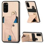 For Samsung Galaxy S20+ Carbon Fiber Wallet Flip Card K-shaped Holder Phone Case(Khaki)