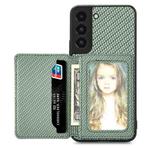 For Samsung Galaxy S22 5G Carbon Fiber Magnetic Card Wallet Bag Phone Case(Green)
