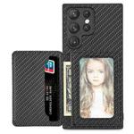 For Samsung Galaxy S22 Ultra 5G Carbon Fiber Magnetic Card Wallet Bag Phone Case(Black)