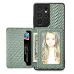 For Samsung Galaxy S21 Ultra 5G Carbon Fiber Magnetic Card Wallet Bag Phone Case(Green)