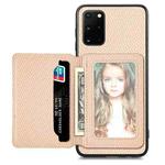 For Samsung Galaxy S20+ Carbon Fiber Magnetic Card Wallet Bag Phone Case(Khaki)
