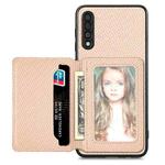 For Samsung Galaxy A50 Carbon Fiber Magnetic Card Wallet Bag Phone Case(Khaki)