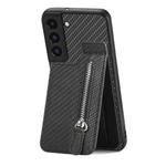 For Samsung Galaxy S22 5G Carbon Fiber Vertical Flip Zipper Wallet Phone Case(Black)