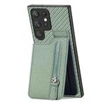 For Samsung Galaxy S22 Ultra 5G Carbon Fiber Vertical Flip Zipper Wallet Phone Case(Green)