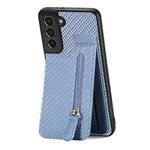 For Samsung Galaxy S21 5G Carbon Fiber Vertical Flip Zipper Wallet Phone Case(Blue)