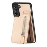 For Samsung Galaxy S21+ 5G Carbon Fiber Vertical Flip Zipper Wallet Phone Case(Khaki)