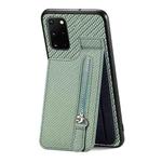 For Samsung Galaxy S20+ Carbon Fiber Vertical Flip Zipper Wallet Phone Case(Green)