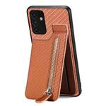 For Samsung Galaxy A13 5G Carbon Fiber Vertical Flip Zipper Wallet Phone Case(Brown)