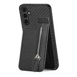 For Samsung Galaxy A14 5G Carbon Fiber Vertical Flip Zipper Wallet Phone Case(Black)