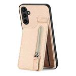 For Samsung Galaxy A14 5G Carbon Fiber Vertical Flip Zipper Wallet Phone Case(Khaki)