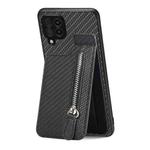 For Samsung Galaxy A22 4G Carbon Fiber Vertical Flip Zipper Wallet Phone Case(Black)