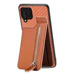 For Samsung Galaxy A22 4G Carbon Fiber Vertical Flip Zipper Wallet Phone Case(Brown)