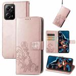 For Xiaomi Poco X5 Pro Four-leaf Clasp Embossed Leather Phone Case(Rose Gold)