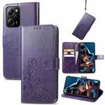 For Xiaomi Poco X5 Pro Four-leaf Clasp Embossed Leather Phone Case(Purple)