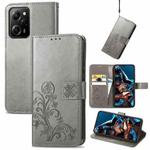 For Xiaomi Poco X5 Pro Four-leaf Clasp Embossed Leather Phone Case(Gray)