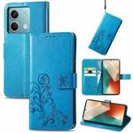 For Xiaomi Redmi Note 13 5G Four-leaf Clasp Embossed Leather Phone Case(Blue)