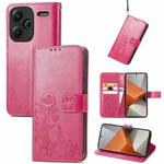 For Xiaomi Redmi Note 13 Pro+ Four-leaf Clasp Embossed Leather Phone Case(Magenta)