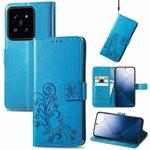 For Xiaomi 14 Four-leaf Clasp Embossed Leather Phone Case(Blue)