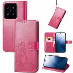 For Xiaomi 14 Pro Four-leaf Clasp Embossed Leather Phone Case(Magenta)