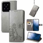 For Xiaomi 14 Pro Four-leaf Clasp Embossed Leather Phone Case(Gray)