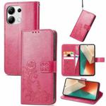 For Xiaomi Redmi Note 13 4G Four-leaf Clasp Embossed Leather Phone Case(Magenta)