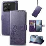 For Xiaomi Redmi K70E Four-leaf Clasp Embossed Leather Phone Case(Purple)