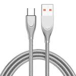 ENKAY ENK-CB132 USB to USB-C / Type-C Carbon Steel Hose Spring 6A Supper Fast Charging Data Cable, Length:1m(Silver)